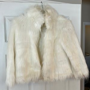 White faux fur coat